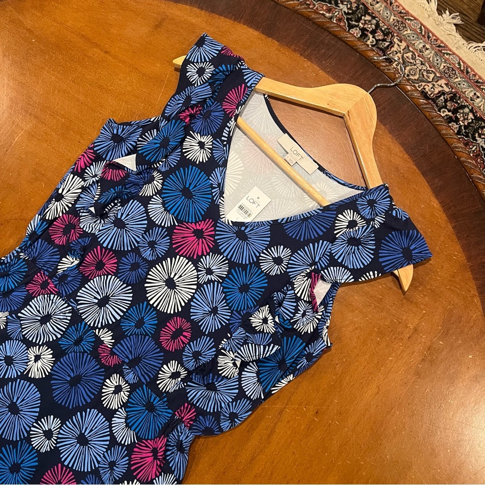 NWT $90 Ann Taylor LOFT Firework Print Swing Dress Sailor Navy Small Sleeveless - Picture 6 of 16